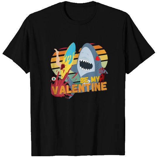 Shark be my Valentine Blood Surf Design T Shirts