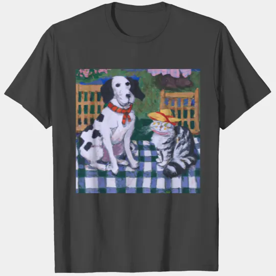 Gingham Dog and Calico Cat like Monet (AI Art) T Shirts