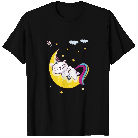 Unicorn pony cat on the moon, magic sleeping time T Shirts