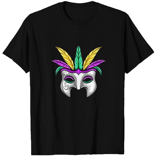 White Mask With Feathers For Mardi Gras T Shirts