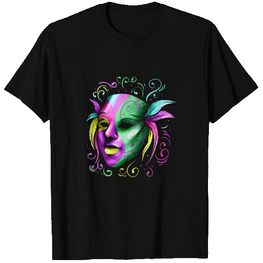 Yellow, Purple And Green Mask For Mardi Gras T Shirts