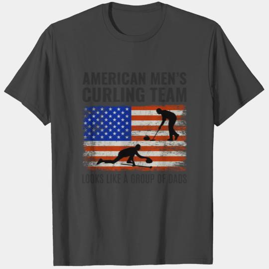 American Flag Curling Team Dad Winter Ice Sport T Shirts