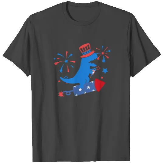 4th Of July men women Dinosaur Riding Fireworks T Shirts