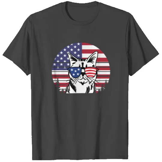 Vintage 4th Of July Kitten Face Sunglasses T Shirts