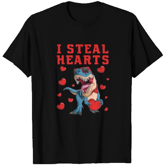 Valentines Day Dinosaur I Steal Hearts Love Trex T Shirts