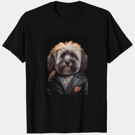 Havanese wearing leather jacket - Dog Breed Portra T Shirts