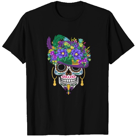 Mardi Gras Costume Dia De Los Muertos Flower Sugar T Shirts