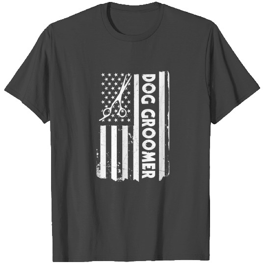 USA Flag Dog Groomer America T Shirts
