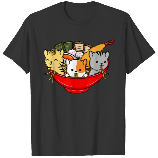 Cute Kawaii Cat Ramen Bowl T Shirts Japanese Anime