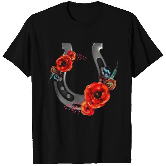 Floral Horseshoe With Poppies T Shirts