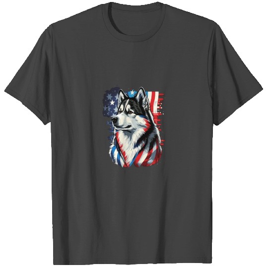 Memorial Day Alaskan Malamute American Flag USA T Shirts