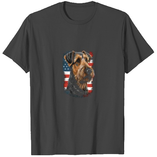 Memorial Day Airedale Terrier American Flag USA T Shirts