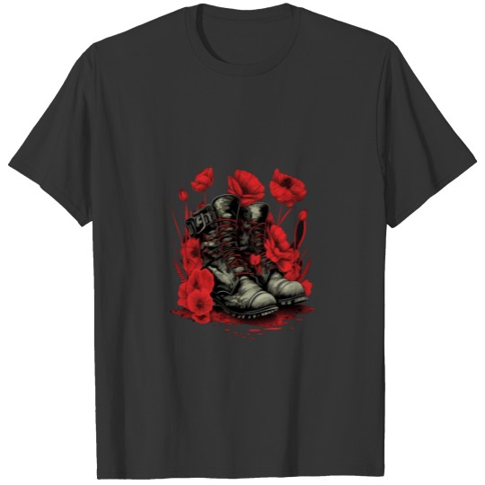 Memorial Day Red Poppy Flower Military Boots 4th T Shirts