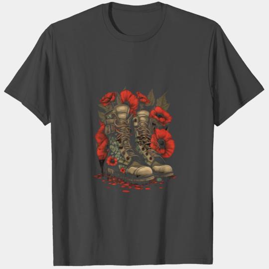 Memorial Day Red Poppy Flower Military Boots 4th T Shirts