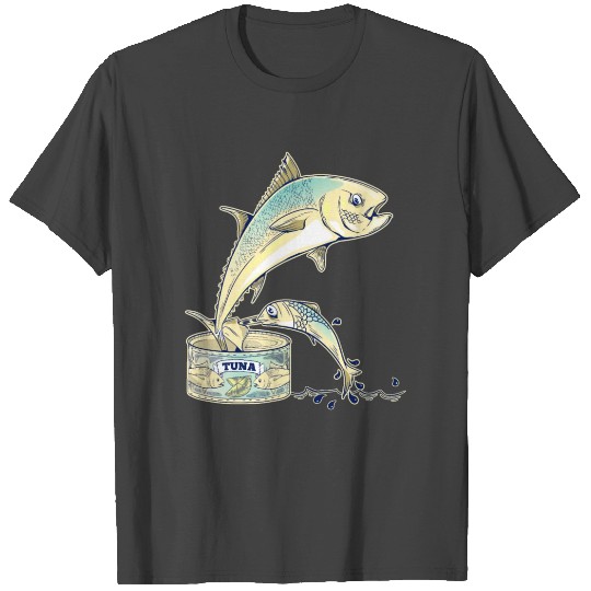 Tuna Fish Escaping a tin can T Shirts