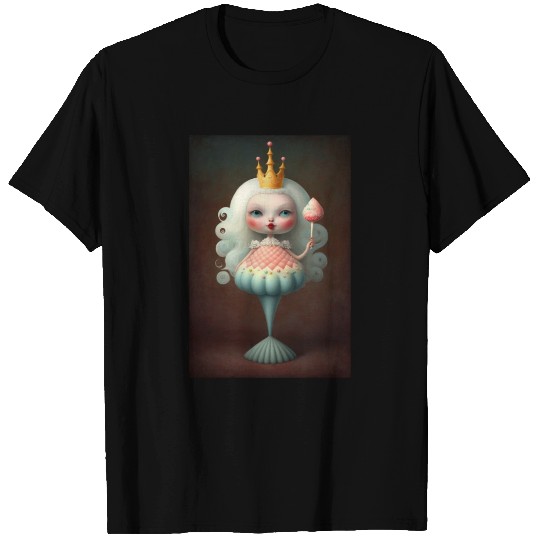 Surreal mermaid doll with lollipop and crown T Shirts