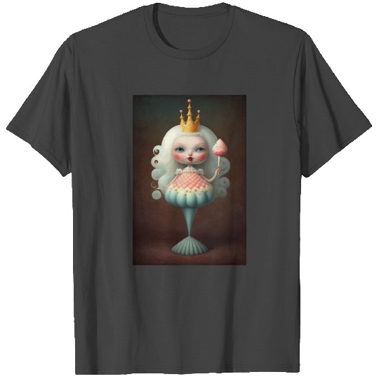 Surreal mermaid doll with lollipop and crown T Shirts