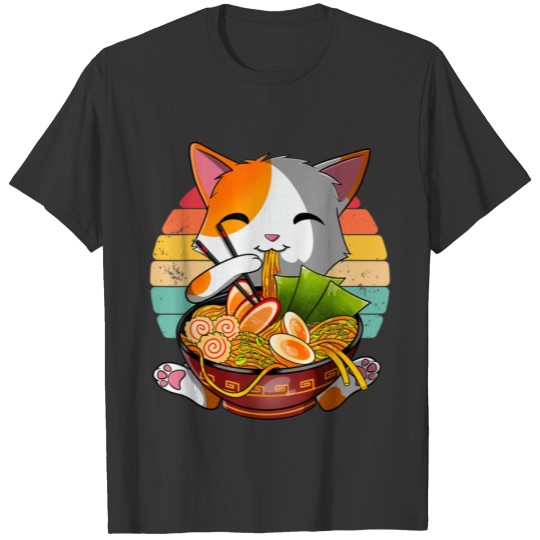 Kawaii Ramen Cat Japanese Neko Noodle Funny Anime T Shirts