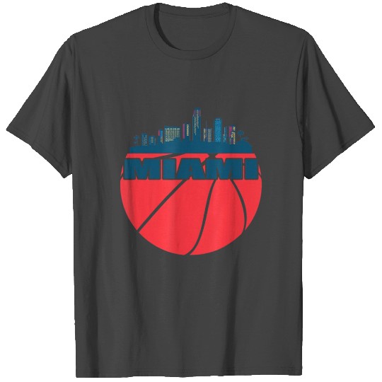 Miami Florida Cityscape Retro Basketball T Shirts