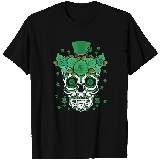 St Patty's Day Dia De Los Muertos Irish Flower T Shirts