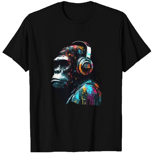 The Monkey listens to music in style T Shirts
