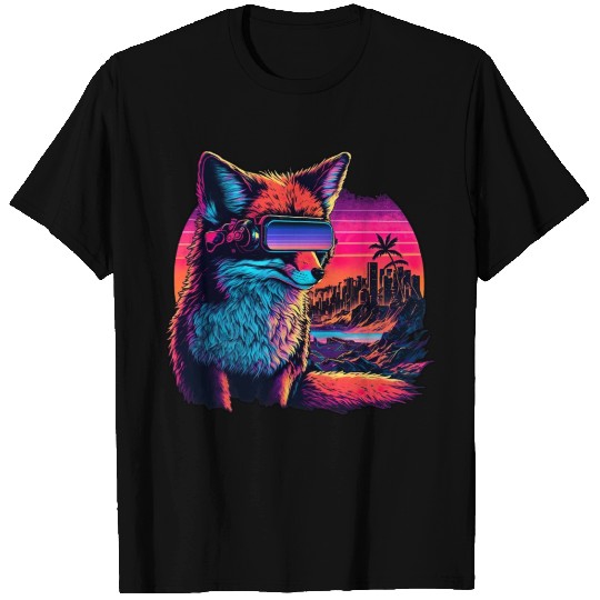 Retro Futuristic Synthwave Fox T Shirts