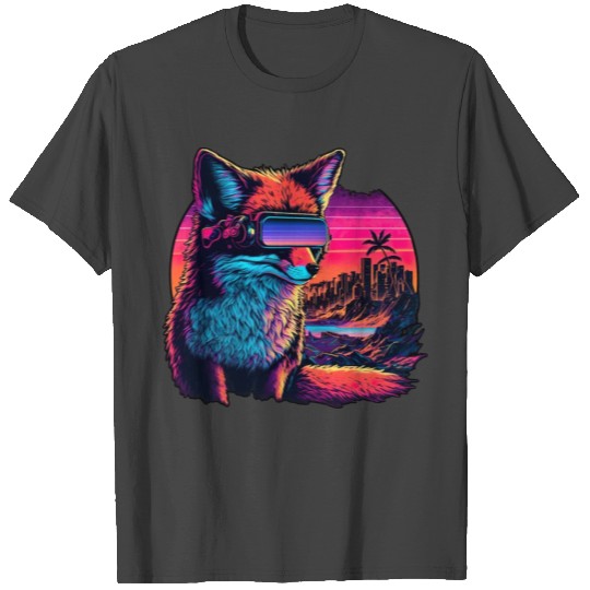 Retro Futuristic Synthwave Fox T Shirts