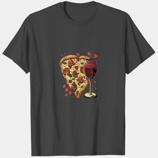 Wine Pizza Glass of Red Wine Pizza Slice Kawaii T Shirts
