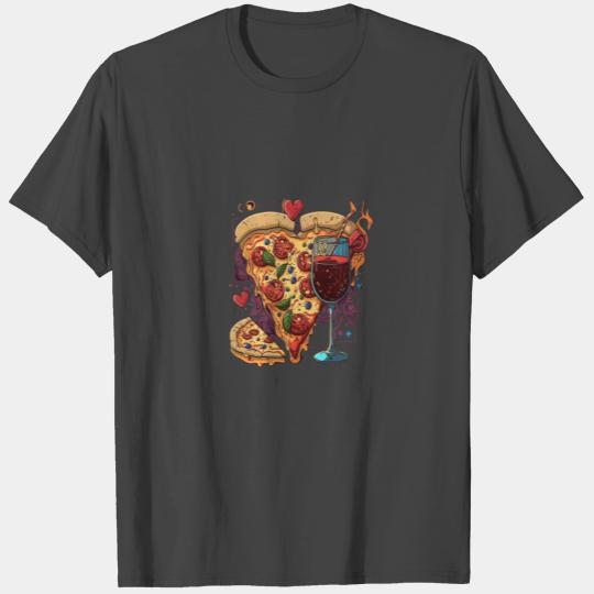 Wine Pizza Glass of Red Wine Pizza Slice Kawaii T Shirts