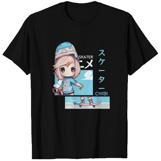 Kawaii Chibi Skater Skateboard Japanese Aesthetic T Shirts