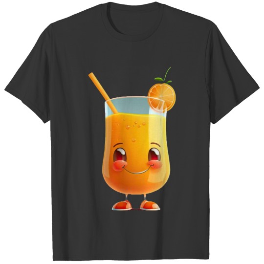 Cute little glas of orange juice comic character T Shirts