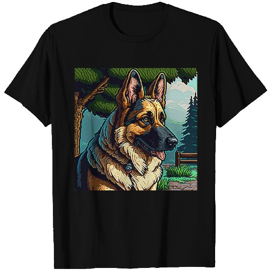German Shepherd Dog portrait 1990s 16bit game T Shirts