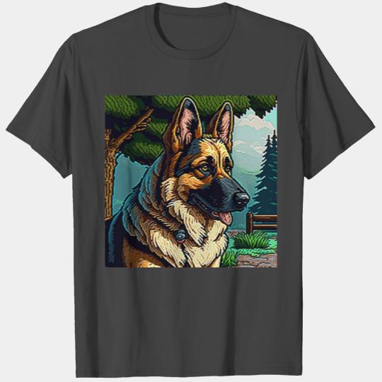German Shepherd Dog portrait 1990s 16bit game T Shirts
