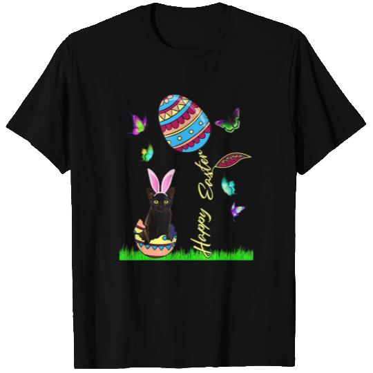 Easter T Shirts for Women Easter Bunny Egg Black Cat