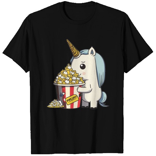 Rainbow Unicorn eating Butter Popcorn T Shirts