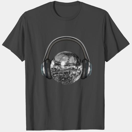 Silver Disco Ball with Headphones T Shirts