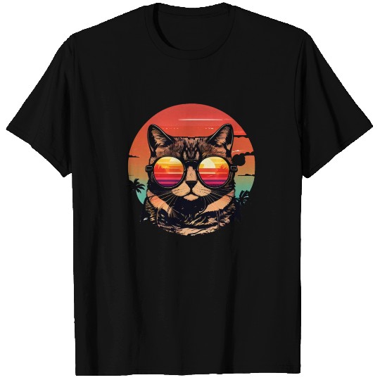 Retro Cat Vintage Sunset 80s 90s Sunglasses Party T Shirts
