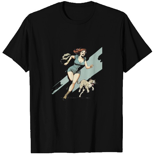 cat mom : A Woman and Her Cat on the Run T Shirts