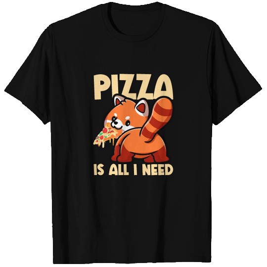 Cute Animal Red Panda Pizza Fan Eating Fast Food T Shirts