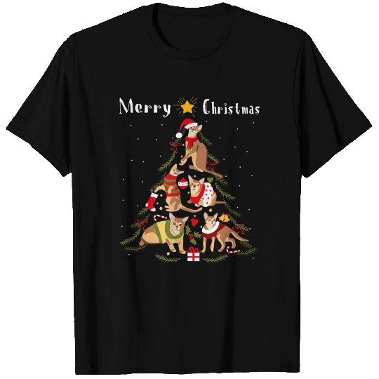Abyssinian Cat Christmas Tree Xmas Cat Lover T Shirts