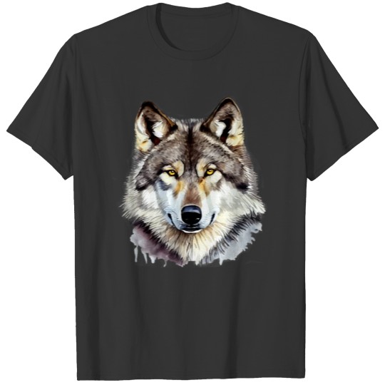 Watercolor Grey Wolf Portrait T Shirts