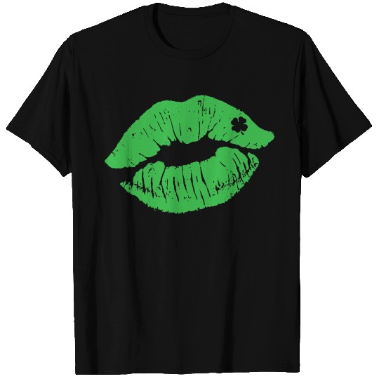 Green Shamrock Lips Kiss St Patricks Day Irish T Shirts