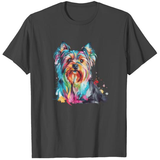 Watercolor Yorkshire Terrier Colorful Yorkie Dog L T Shirts