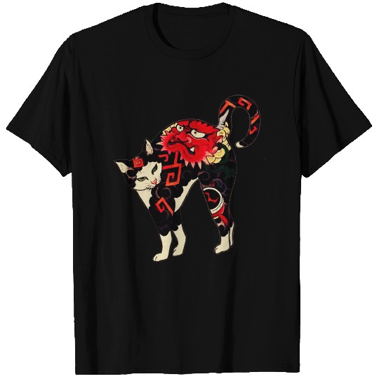 Antique Japanese Woodblock Print Cat With Flower T Shirts