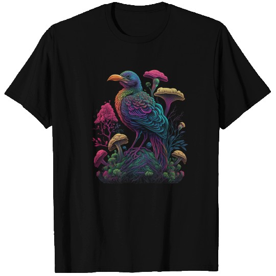 trippy patterns psychedelic Mushroom phoenix bird T Shirts