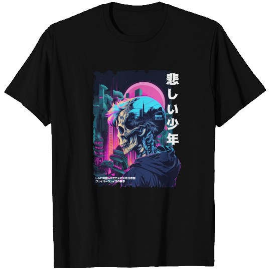Edgy Gothic Skull Anime Sad Boy Japanese Futurism T Shirts