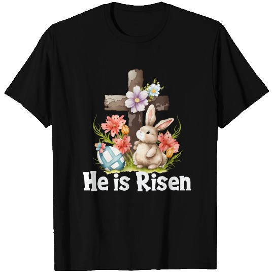 He Is Risen Cute Bunny Christianity Cross T Shirts