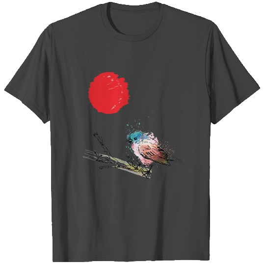 Murakami Birds Red Moon Japenese T Shirts