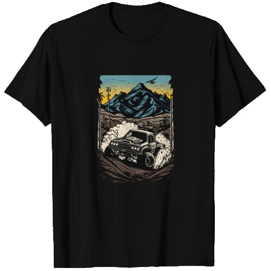 dirt racing car drawing with mountains T Shirts