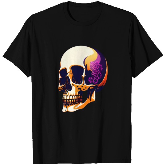 Skull Head With Flowers On The Ears T Shirts